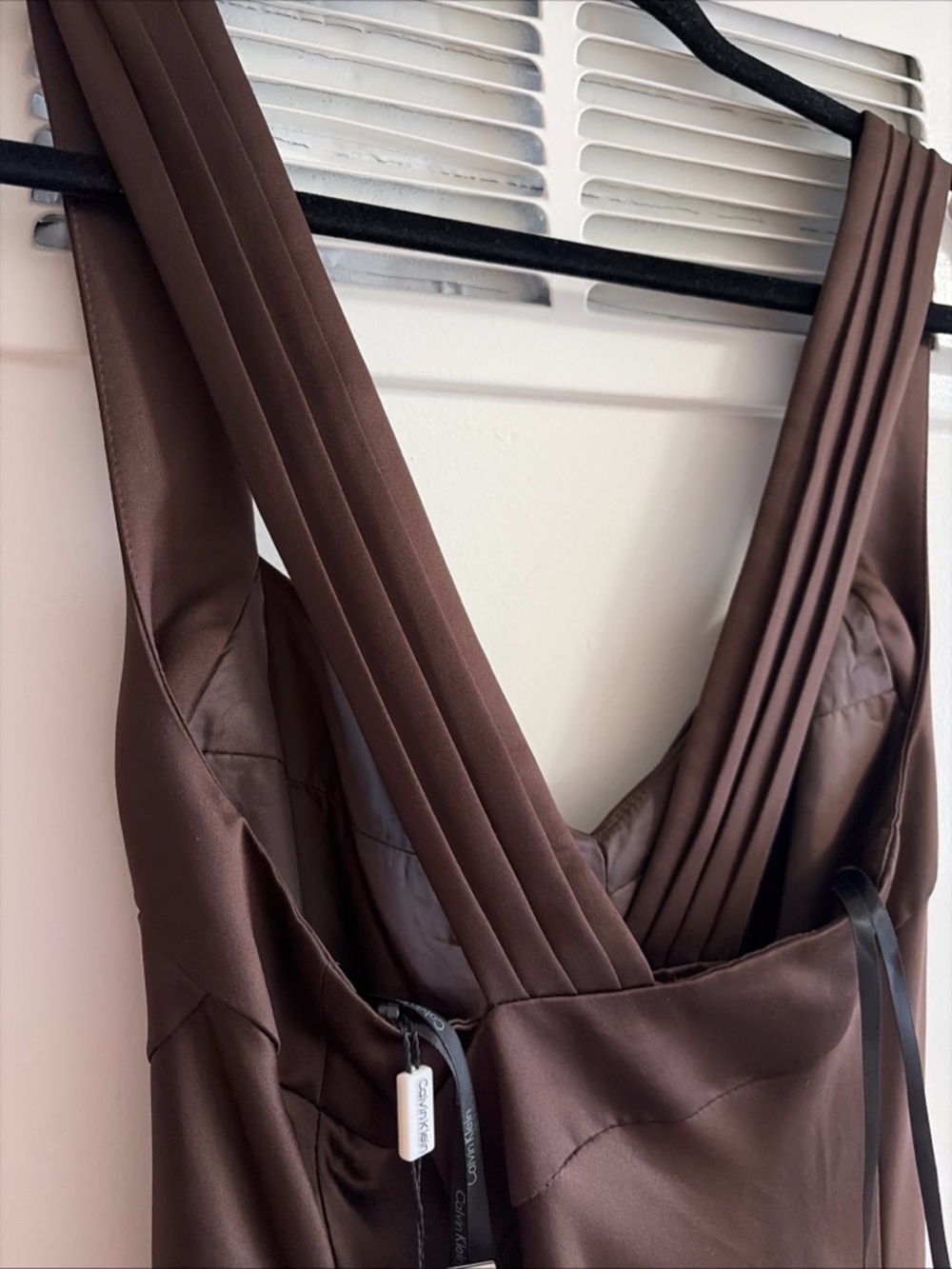Calvin Klein Chocolate Brown Sleeveless Maxi Dress Prom Formal Sz 14 Cross Back - Picture 11 of 11